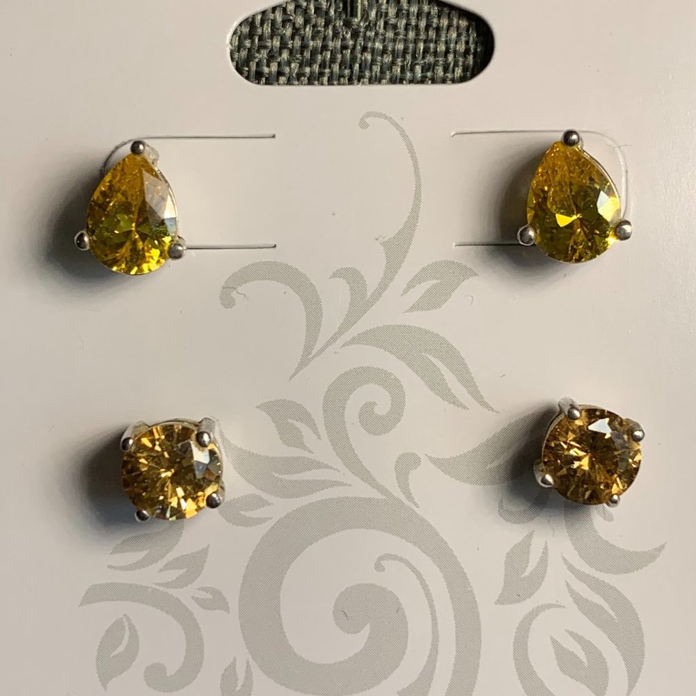 .925 Sterling. Set of 2 Topaz Studded Earrings. (263)